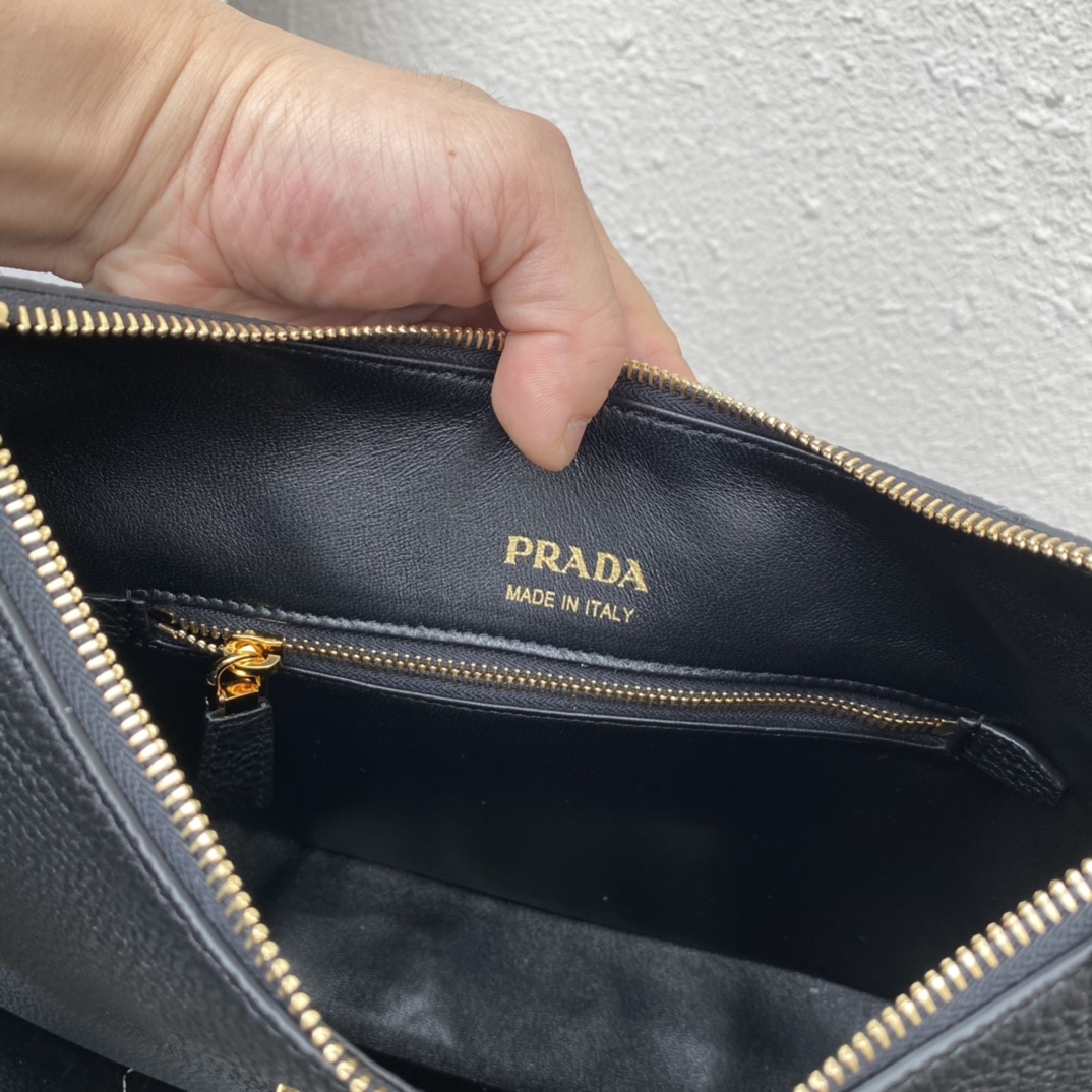 Prada Soft Leather Handbag Shoulder Bag Black 1BC178